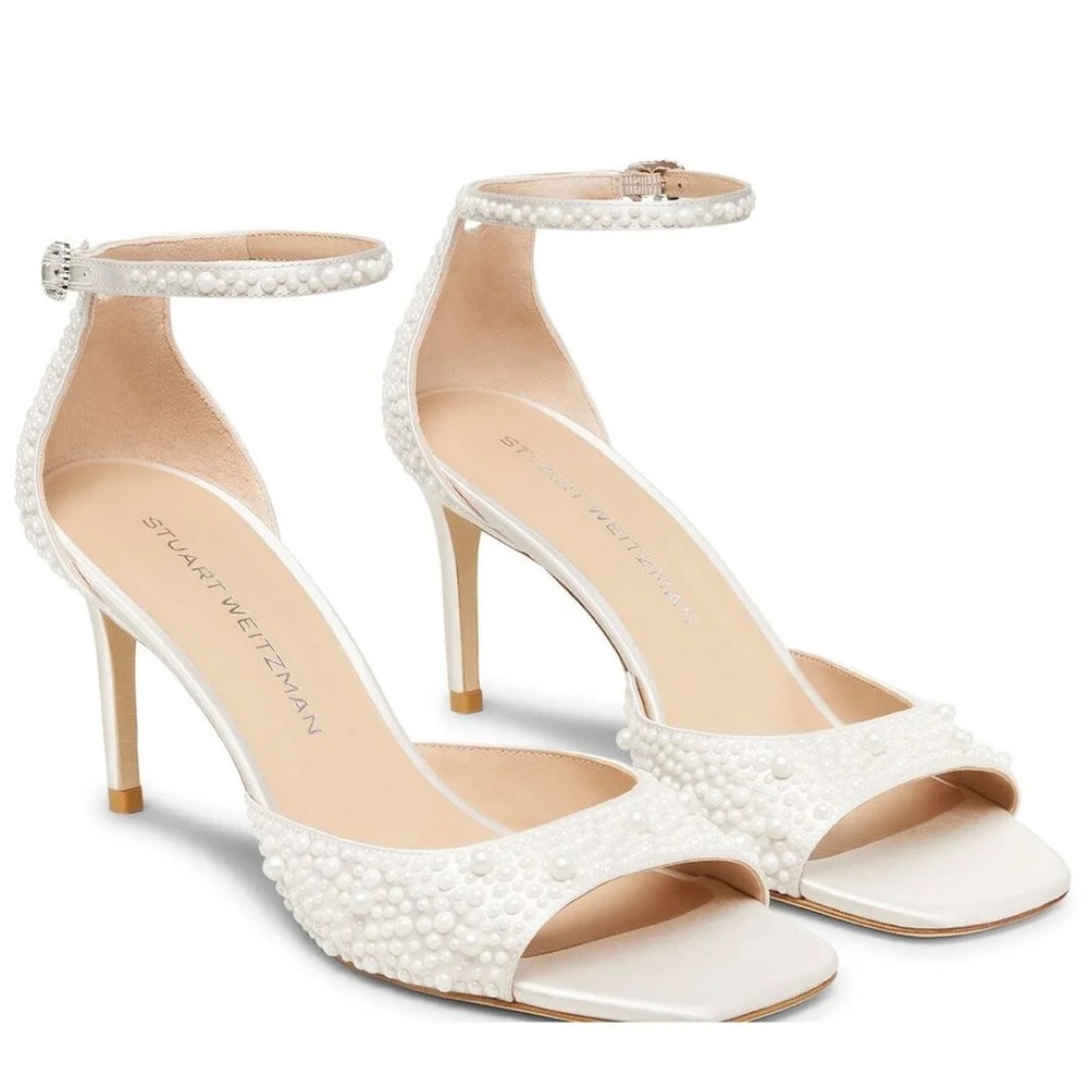Stuart Weitzman Ivory Pearl-Adorned Heels
